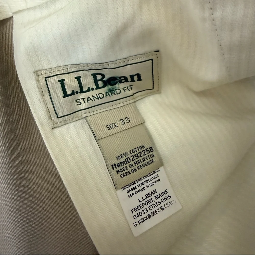 LL Bean Wrinkle Free Dress Chino Pants Mens 33 x 27.75 Khaki Beige 292258 NWT